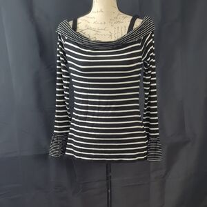White House Black Market Black and White Striped Off-Shoulder Blouse